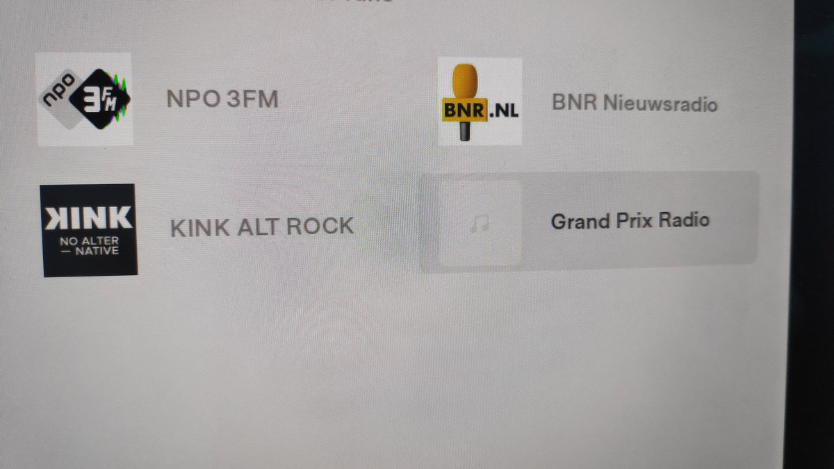 Hoi <a href="/Olav_Mol/">Olav Mol®️</a> het viel me op dat <a href="/grandprixradio/">Grand Prix Radio</a> als weinige geen icoon heeft in de Tesla dab radio. Al bekend?