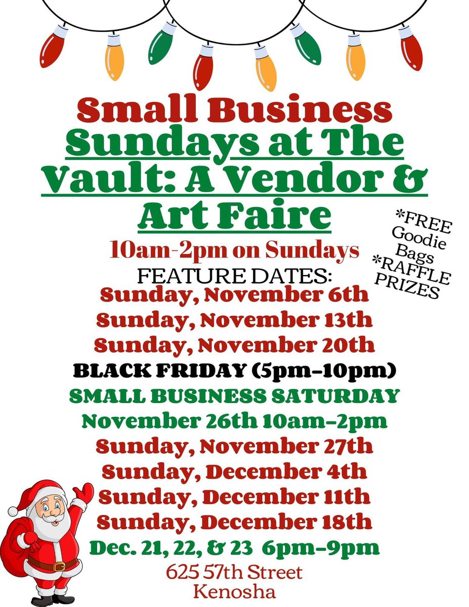 THCwisconsin's tweet photo. Good Morning ☀️ Stop by The Vault Downtown Kenosha (625 57th st) today and get some holiday shopping done from 10 am - 2 pm.
#TheHubWI #THCwisconsin #TheHubCollective https://t.co/v0dZxOcO1n