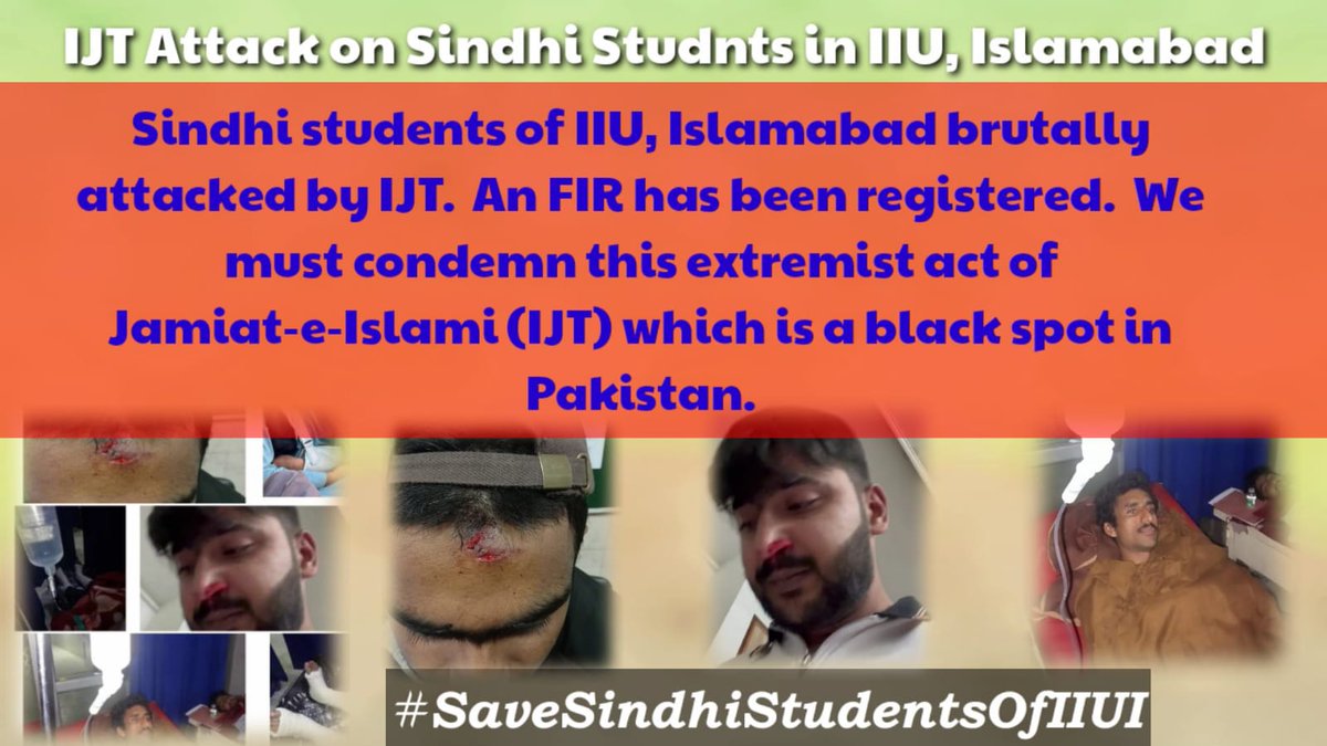 NizamuldinHing2's tweet photo. #SaveSindhiStudentsOfIIUI
Strongly condemn attacks on Sindhi students in IIUI
University and District administration must take actions against culprits. https://t.co/V3luT2u9PT