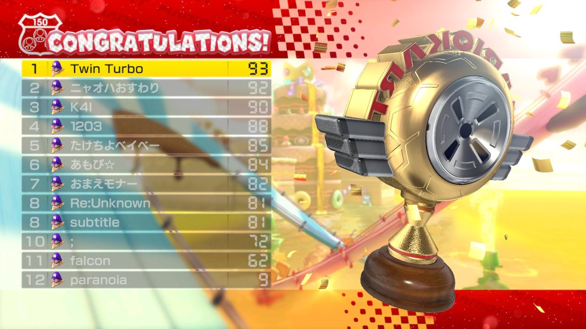 MK8DX14's tweet photo. 第27回　個人杯　優勝！！！
嬉しすぎます！ありがとうございました！ #MK8D #NintendoSwitch https://t.co/HamlND0r19