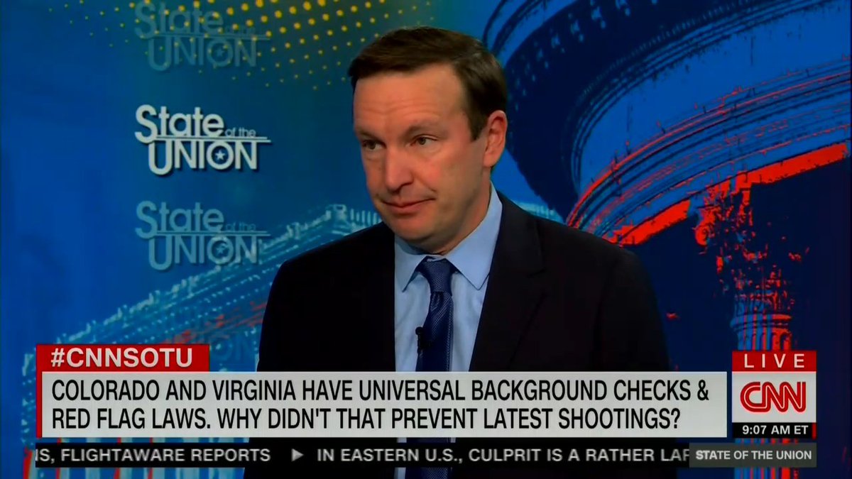 PoliticusSarah's tweet photo. Sen. Chris Murphy floats cutting federal funding to so-called Second Amendment sanctuary counties that are refusing to implement the nation's gun laws, "Do we want to continue to supply funding in law enforcement in counties that refuse to implement state and federal gun laws?" https://t.co/DpqZAJ1CTi