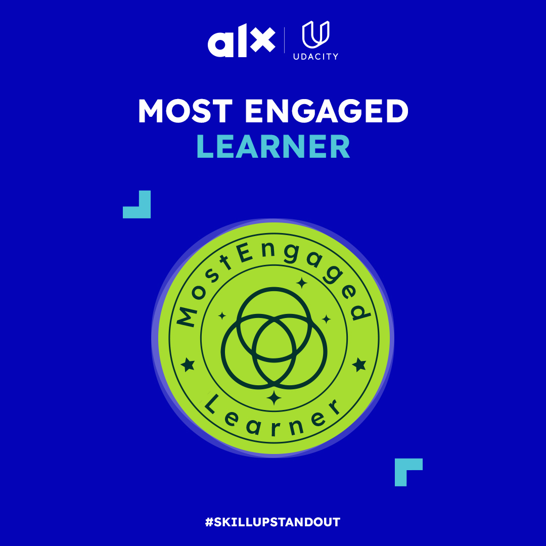 Mo_Ghazali's tweet photo. Very happy to receive the Most Engaged Student during Udacity @ALXT_Program
#SkillUpStandOut @udacity https://t.co/1XEdJ4hHhk