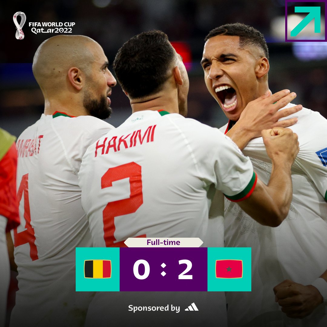 FIFAWorldCup's tweet photo. The Atlas Lions get a huge win over Belgium.

@adidasfootball | #FIFAWorldCup