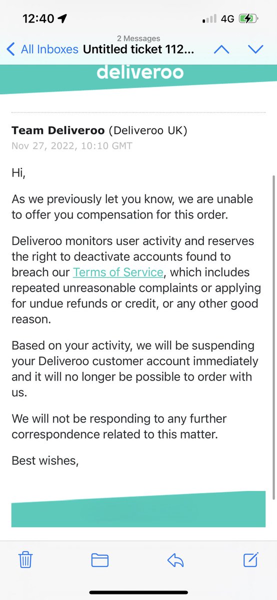 <a href="/DeliverooHelp/">Deliveroo Help</a> waited 3 hours for the food , half of the food did not turn up and then they block my account when I contacted them ! Please look into this and find a resolution