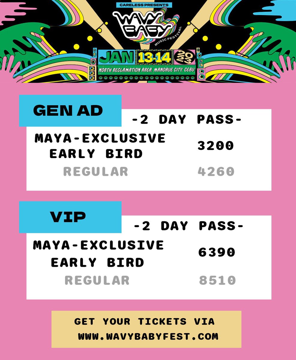 WavyBabyFest's tweet photo. The waviest festival is about to make this your BEST. SINULOG. YET! 

Limited pre-sale tickets are now available for @mayaofficialph users on https://t.co/UCxCWNsoST! 

Stay tuned for MORE exciting news!
#WavyBabyFestival 🌊👶 https://t.co/n7GjI86MhE