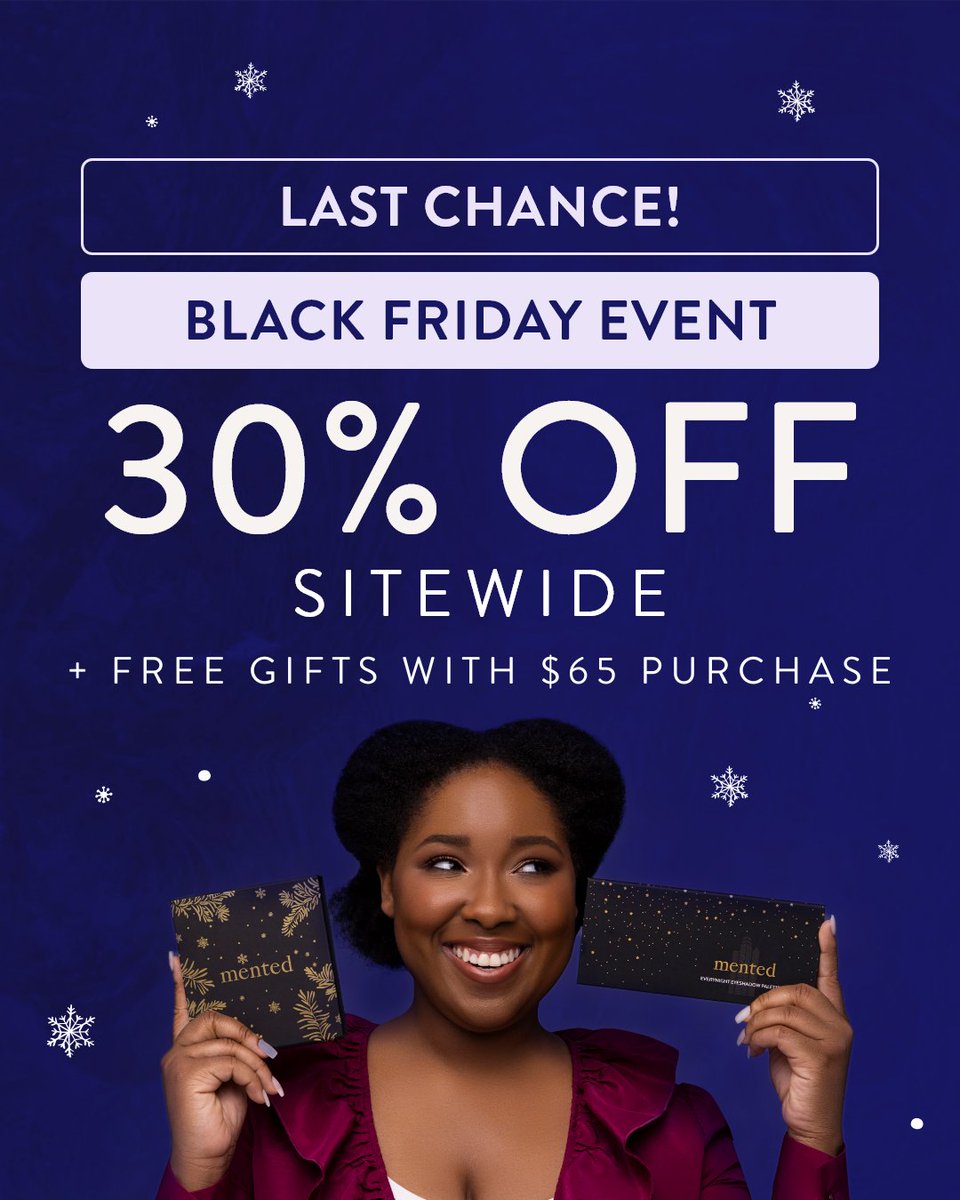 MentedCosmetics's tweet image. Only a few HOURS LEFT of our 30% OFF SITEWIDE Black Friday Sale! Calling all loyal Mented Fam 🙌🏾! Free gifts with $65+ purchase. No Code Needed. Ends TONIGHT at 11:59p ET. 
Shop Here: bit.ly/2RxmlGm
___
#mented #menetdcosmetics