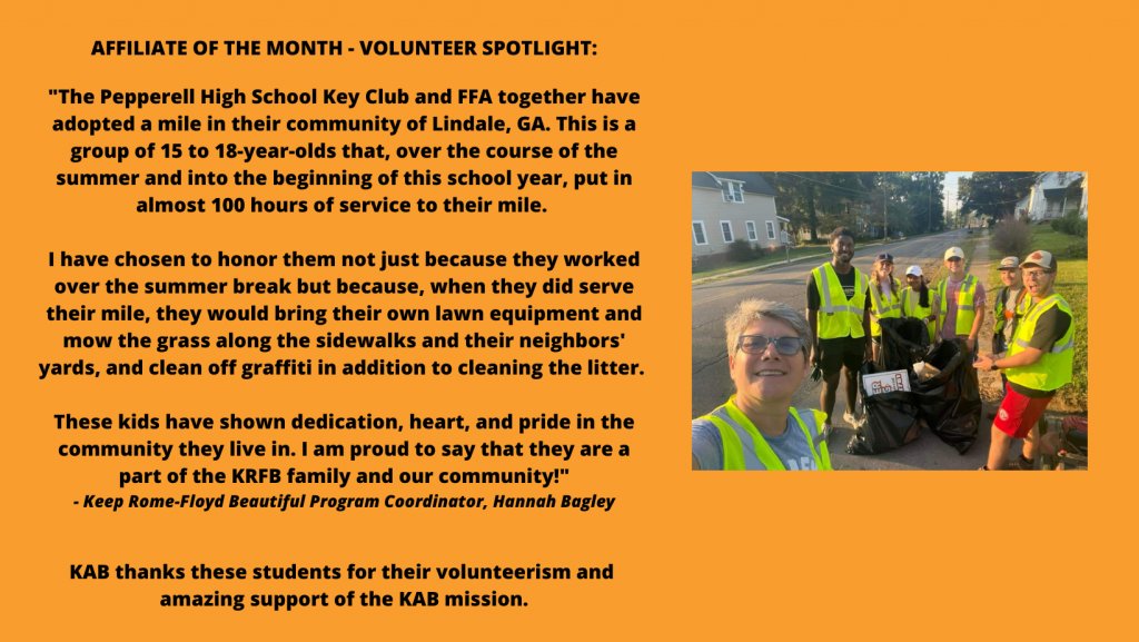 AffiliateoftheMonth- #Volunteer Spotlight: The Pepperell High School Key Club &amp; FFA, volunteers for Keep Rome-Floyd Beautiful in #Georgia. "These kids have shown dedication, heart, and pride in the community they live in."

#KeepAmericaBeautiful #DoBeautifulThings #kabaffiliate