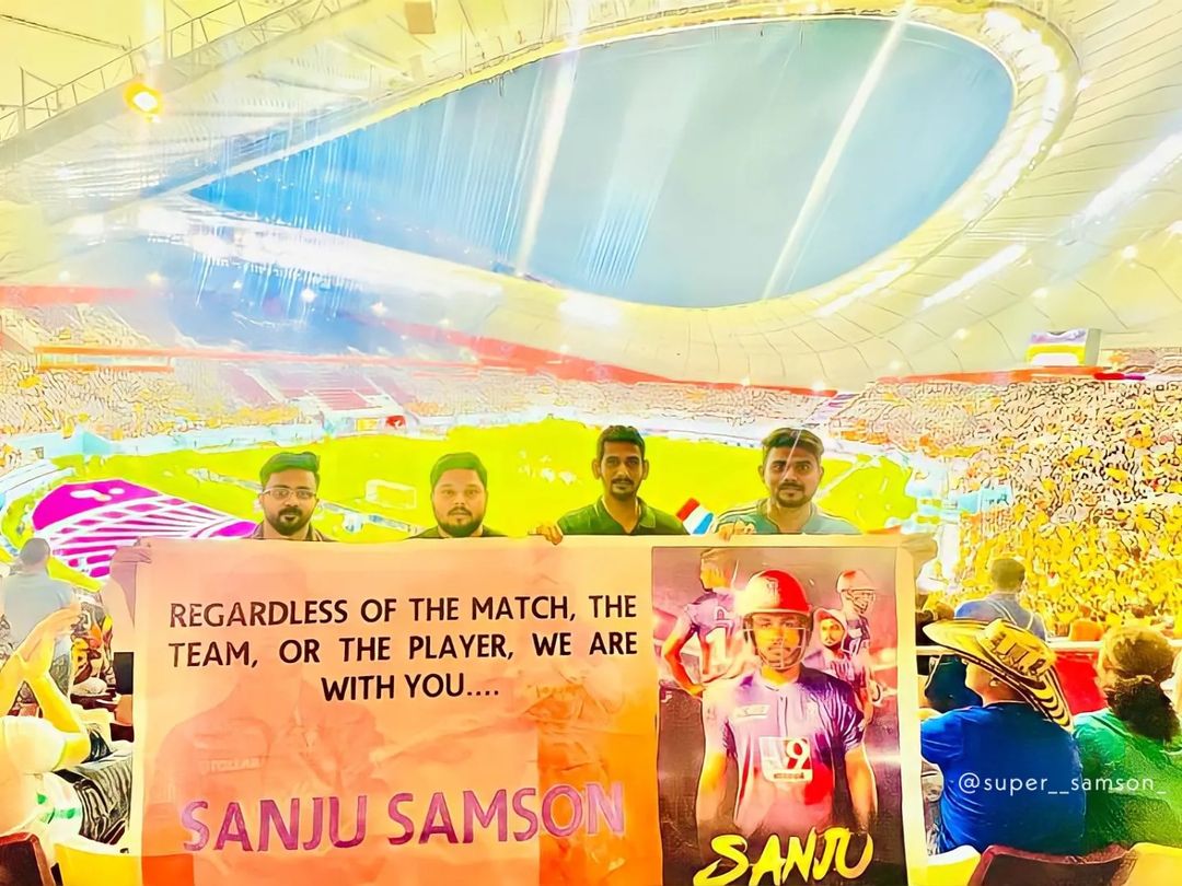 ImTanujSingh's tweet photo. Sanju Samson's fans in FIFA World Cup - Craze of Sanju Samson is just amazing. https://t.co/pBGuvMGoNZ