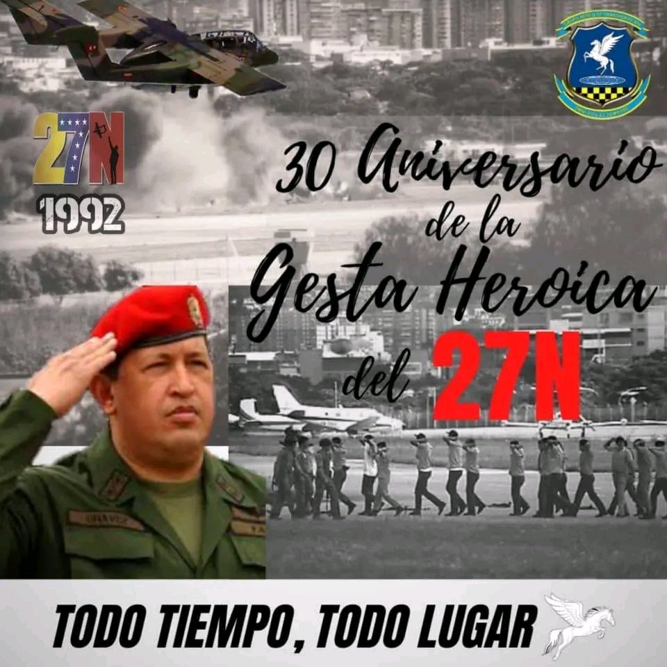 Jileduardo's tweet photo. @JesusRPadillaM1 @dcabellor @figueiracesar1 @febrescabello99 @Frankferd09 @jaarreaza @delcyrodriguezv @bricspsuv @gallos_sur @RalloFatima @Eilemspsuv A 30 años de la insurgencia Cívico-Militar del #27Nov92 contra la represión del gobierno puntofijista y las medidas neoliberales en la que estaba sumergido el Pueblo Venezolano; que junto al #4F92, marcó el inicio a la Revolución Bolivariana.
#102AñosAMBEnAlasVenceremos https://t.co/1SWiSkm64s