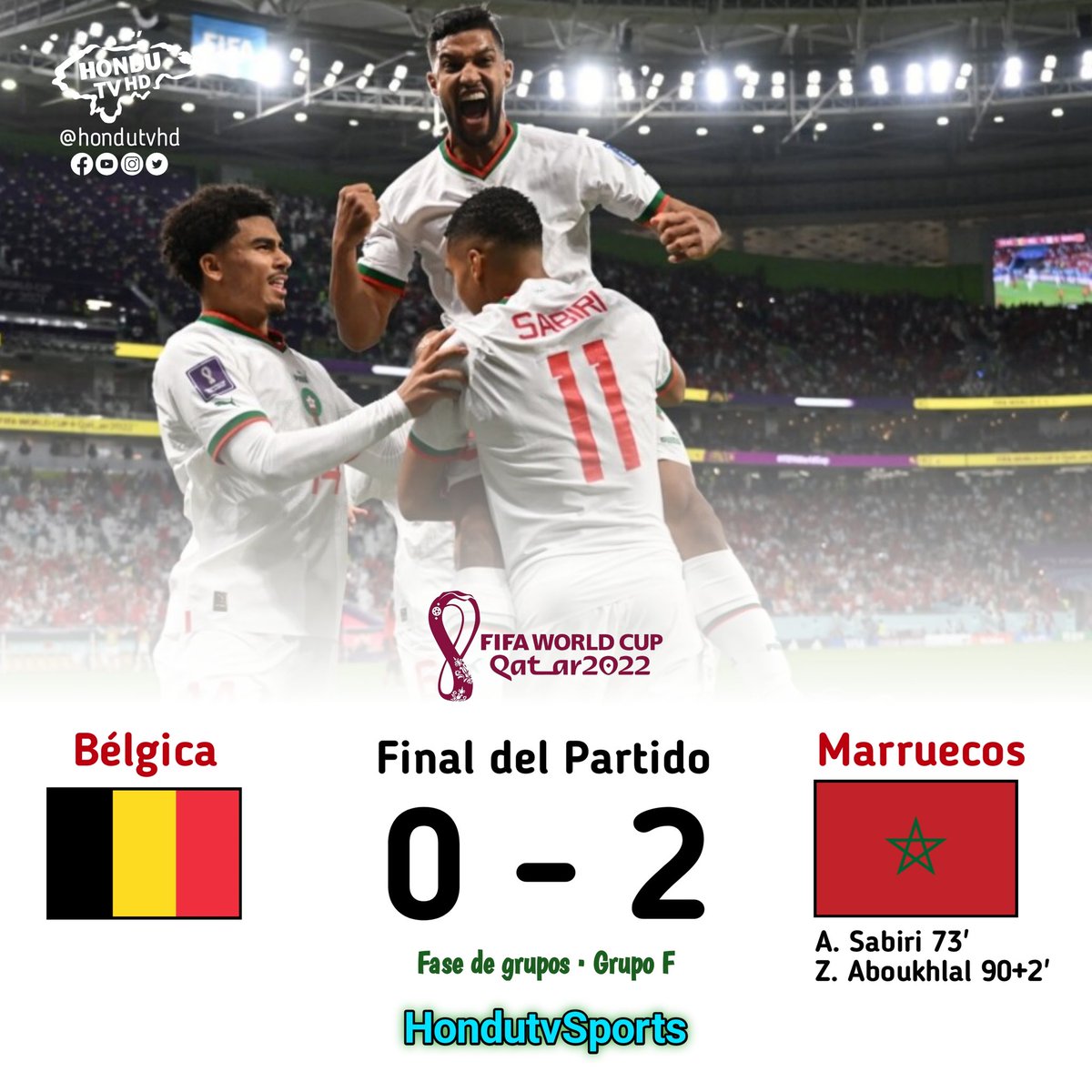 #hondutvsports | Bélgica perdió por primera vez ante un rival africano en Copa del Mundo #Qatar2022