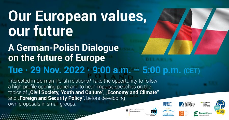 anitasowinska's tweet photo. 29 listopada wezmę udział w dialogu „Our 🇪🇺 values, our future. A 🇩🇪-🇵🇱 dialogue on the future of #Europe".
Będziemy rozmawiać o tym w jaki sposób wzmocnić stosunki 🇵🇱 -🇩🇪 oraz jaki będzie nasz wspólny wkład w przyszłość Europy.
👉 https://t.co/uqx3ZxesyI
#OurValuesOurFuture https://t.co/AXXyx7eB07