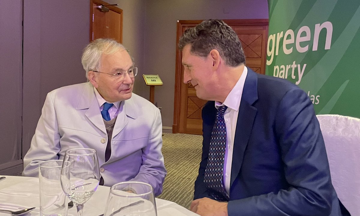 pippa_hackett's tweet photo. Especially lovely to welcome my neighbour, friend and @greenparty_ie founder Christopher Fettes to the Convention, as well as one our newest members - @farmfornature farmer Liam Kildea from Co Roscommon. #GPAC22 https://t.co/U7eLwy1QEF