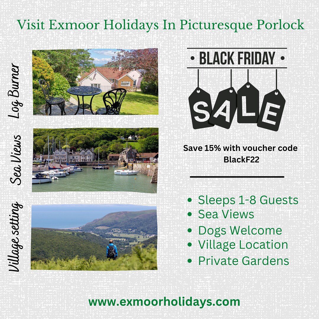 Save 15% off your next #Exmoor holiday in picturesque #Porlock  #dogfriendly #lastminuteholidays #ukstaycation #familyholiday  #Blackfriday discount expires 4.12.22  <a href="/visitexmoor/">Visit Exmoor</a> <a href="/PorlockVC/">PorlockVisitorCentre</a>  <a href="/visitsomersetuk/">Visit Somerset</a> <a href="/swcoastpath/">South West Coast Path Association</a>