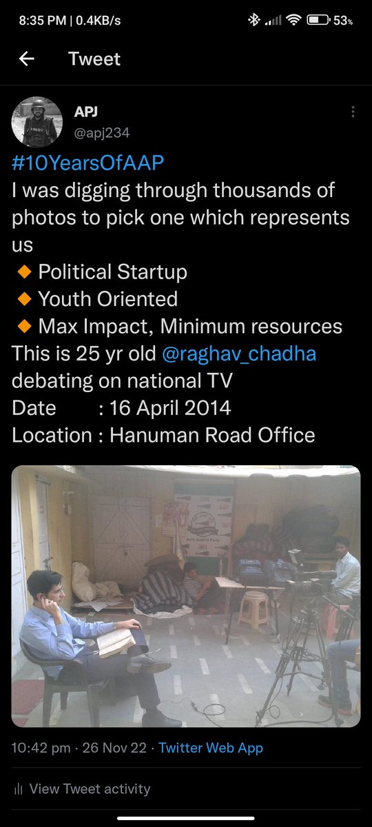 apj234's tweet photo. 💥Dekho baat kaha se kaha tak gayi!! 💥
#10YearsOfAAP with @raghav_chadha
Yesterday                         Today https://t.co/fwILbKQGNz