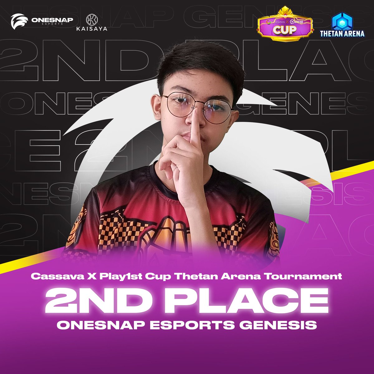 OneSnapEsports's tweet photo. Congratulations to our Genesis @ThetanArena team for reaching 2nd place at the concluded @Cassava X @JoinPlay1st Cup Tournament. 

Thank you for all who supported their match yesterday! https://t.co/BgUJP2RzNh
