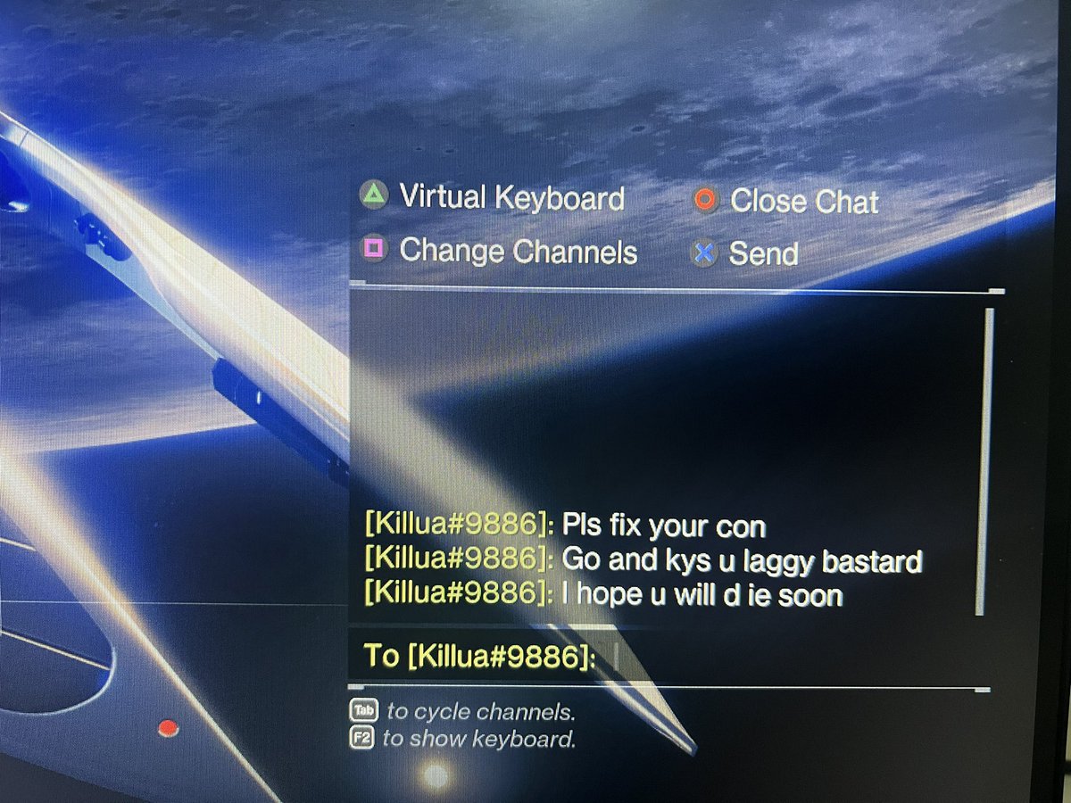 Itzzcareless's tweet photo. This what this game has become. I literally just came back to destiny 2 after I took a break because of depression and this is what I get. This game is so toxic we can’t even play this game for fun. I’m just done. @A_dmg04 @DestinyTheGame @Bungie @Cozmo23 @falloutplays @Aztecross https://t.co/0JbgBKmD8d