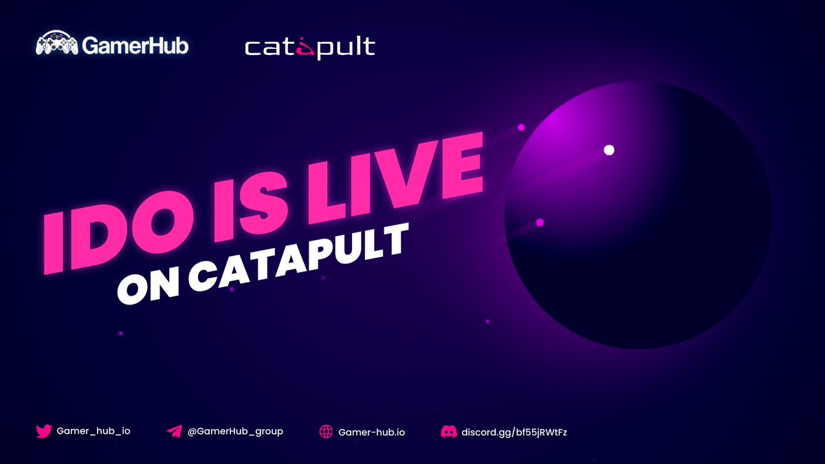 The #GamerHub IDO is LIVE on @catapult_ac 

Remember: It's FCFS, so mind your risks carefully 

catapult.ac/project/gamerh…

Token price: $0.018;
Vesting: 15% at TGE, 1 month cliff, then 21.25% monthly.

The program pool is being filled right as you read! 

Good luck to you all🚀