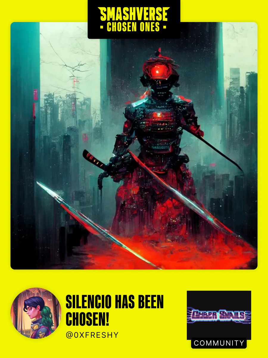 A new warrior has been chosen.

Congratulations <a href="/0xFreshy/">Freshy</a> from <a href="/CyberSnailsNFT/">Cyber Snails</a>

Soon, the ultimate power within @Smashverse_XYZ will be yours