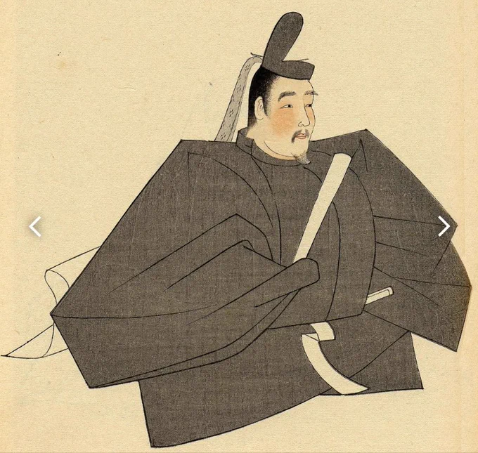 これは実朝の肖像たけど、肩から袖の直線は「単にこういう絵柄」じゃなくてほんとに糊付けでカクカクにしてたんだよ 