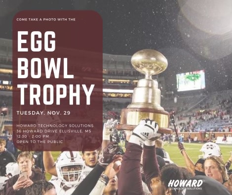 🏆 The Golden Egg is going on tour! 🏆

Come take a photo with The Golden Egg Trophy on Tuesday, Nov. 29th. MSU and the Golden Egg will be at Howard Technology Solutions from 12:30 - 2:00 PM! Deck out in all your MSU gear and come see the Egg yourself! 

This event is open to...!