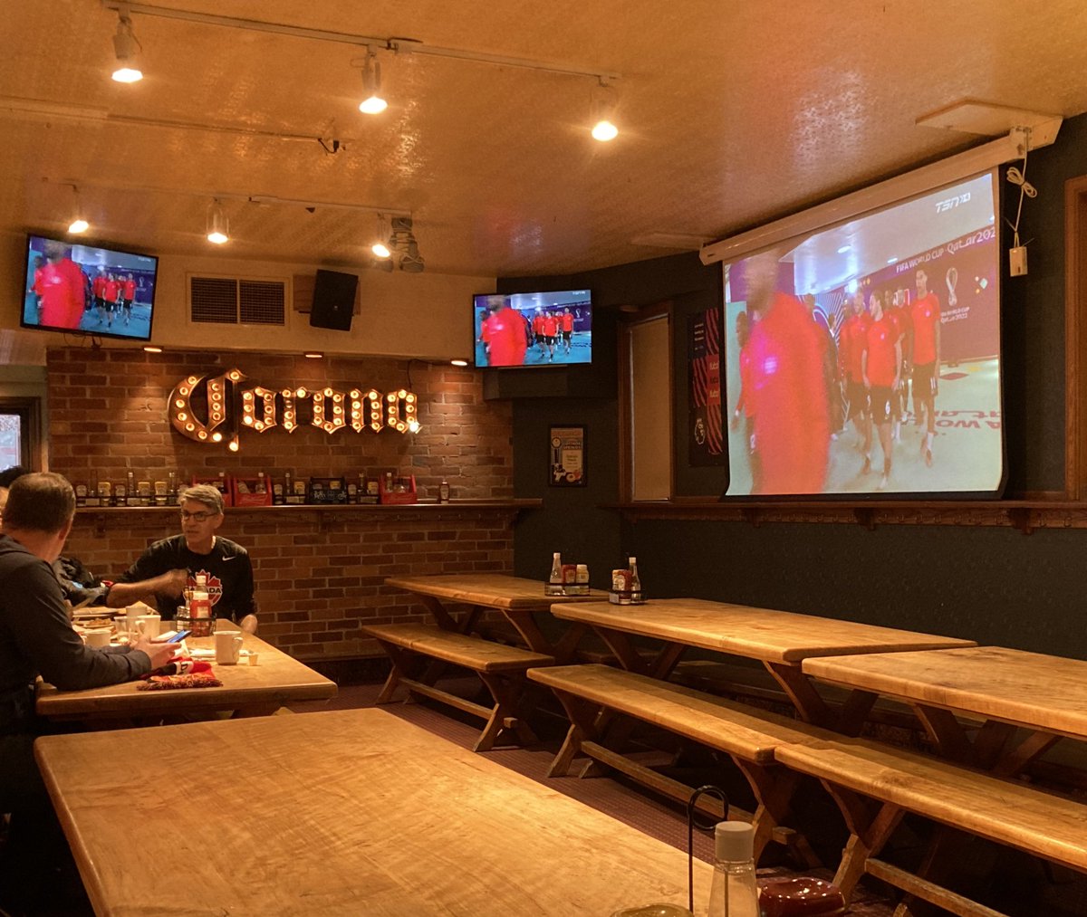 Andrwlam's tweet photo. Arrived early for this great viewing spot for @CanadaSoccerEN #CanMNT #WeCAN #WorldCup2022 https://t.co/WLqU4qYnG4