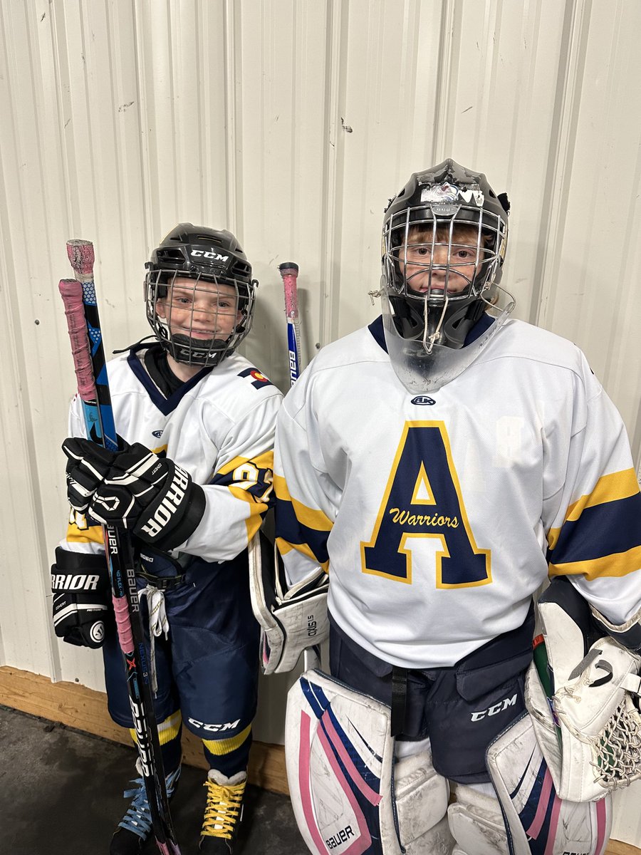 🏒🥅🏒. So proud of these 2 Rooney boys! They played in a tournament this weekend! Won 3 of 4 games! Noah got 2 shutouts and only let in a total of 3 goals in the 4 games! Nic got an assist and almost scored 2 times! Not bad for his first year playing! Love them so much!