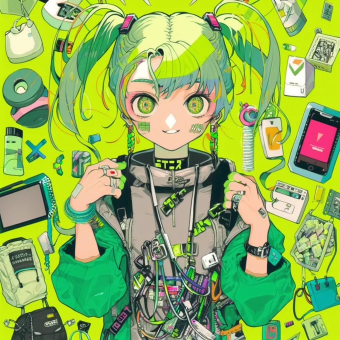 #nijijourney 色で分けてみました。surrounded by gadgetsはなかなかいいプロンプトです。 