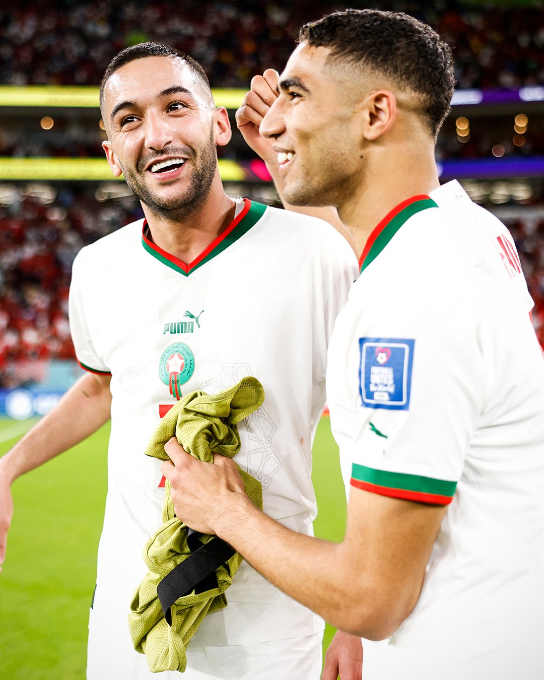 B/R Football on X: 'Hakim Ziyech and Achraf Hakimi celebrate an  unforgettable Morocco win 