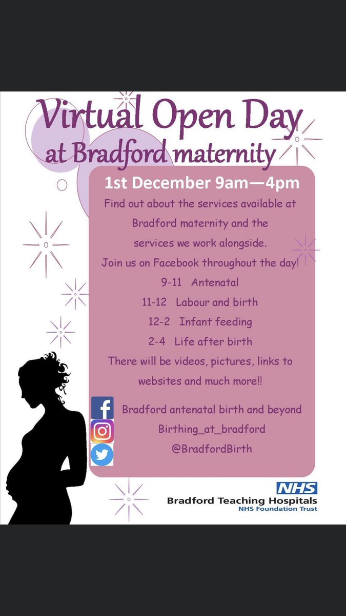 Bradford Antenatal Birth and Beyond (@bradfordbirth) on Twitter photo 🥳 Only 4 days until our virtual open day!! 🥳
Our open day will be on our Facebook, Instagram and Twitter accounts.. with loads of posts throughout the day!
Keep checking these accounts for videos, pictures, links to websites and loads more!
<a href="/BTHFT/">Bradford Teaching Hospitals NHS FT</a> <a href="/BTHFT_OMS/">💙 BTHFT OMS Programme 💙</a> <a href="/BTHFTMaternity/">BTHFTMaternity</a> 🥳 Only 4 days until our virtual open day!! 🥳
Our open day will be on our Facebook, Instagram and Twitter accounts.. with loads of posts throughout the day!
Keep checking these accounts for videos, pictures, links to websites and loads more!
<a href="/BTHFT/">Bradford Teaching Hospitals NHS FT</a> <a href="/BTHFT_OMS/">💙 BTHFT OMS Programme 💙</a> <a href="/BTHFTMaternity/">BTHFTMaternity</a>