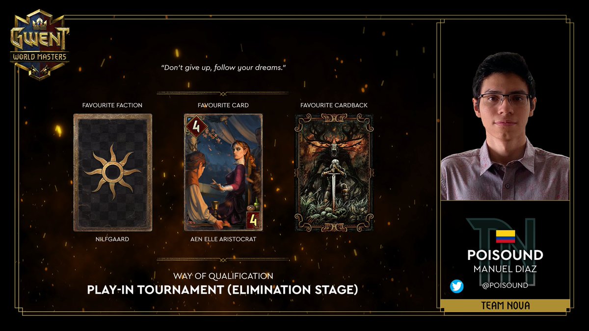 GWENTMasters's tweet photo. Let's begin the player introduction!

First up: @poisound from @TN_Gwent! 🇨🇴 https://t.co/AtEJOLmXDh
