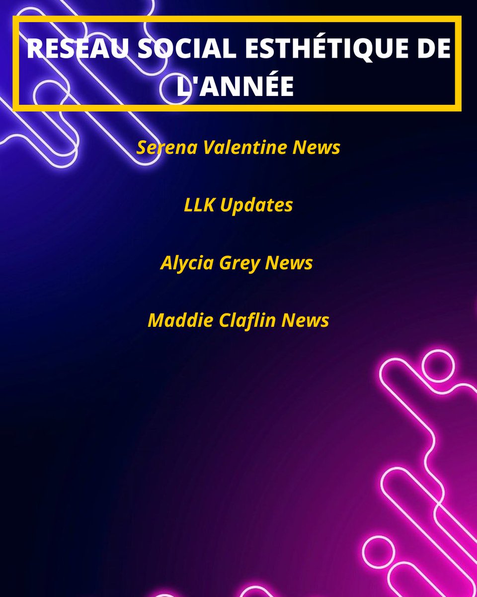 ⠀⠀╱ ❛ RÉSEAU SOCIAL ESTHÉTIQUE DE L'ANNÉE ❜
⠀⠀ ⠀⠀ ⠀⠀┊les nommés sont...

⭐️ <a href="/queensesenews/">Serena Valentine Updates</a> 
⭐️ @LLKUPDATES 
⭐️ @newsflvwerlover 
⭐️ @maddieclafnews