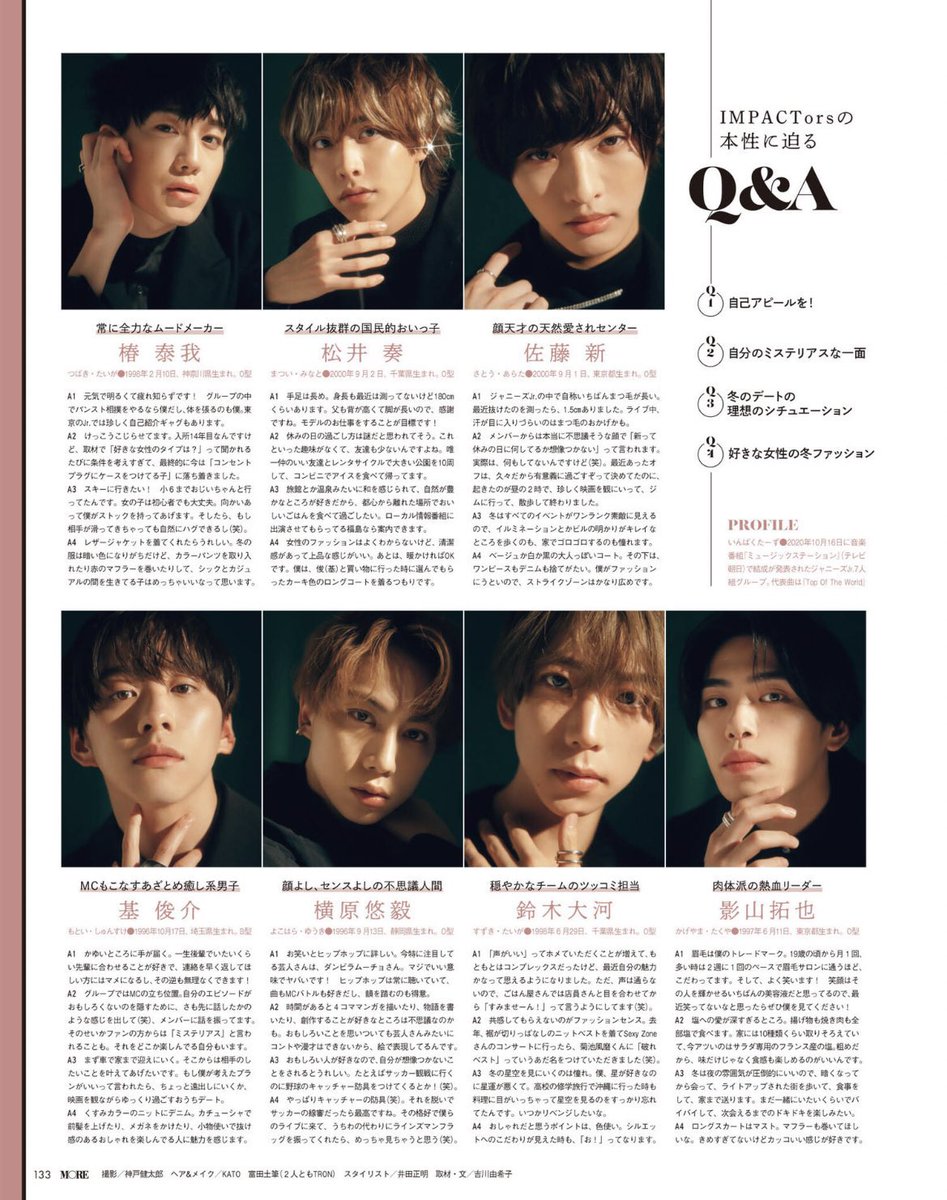 _a110901's tweet photo. MORE 2023/1月号

#IMPACTors #佐藤新 #基俊介 #鈴木大河 #影山拓也 #松井奏 #横原悠毅 #椿泰我 https://t.co/2FbfjyysCb