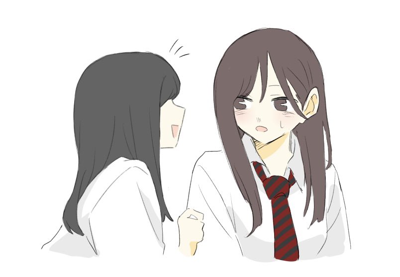 multiple girls 2girls necktie long hair black hair school uniform white background  illustration images