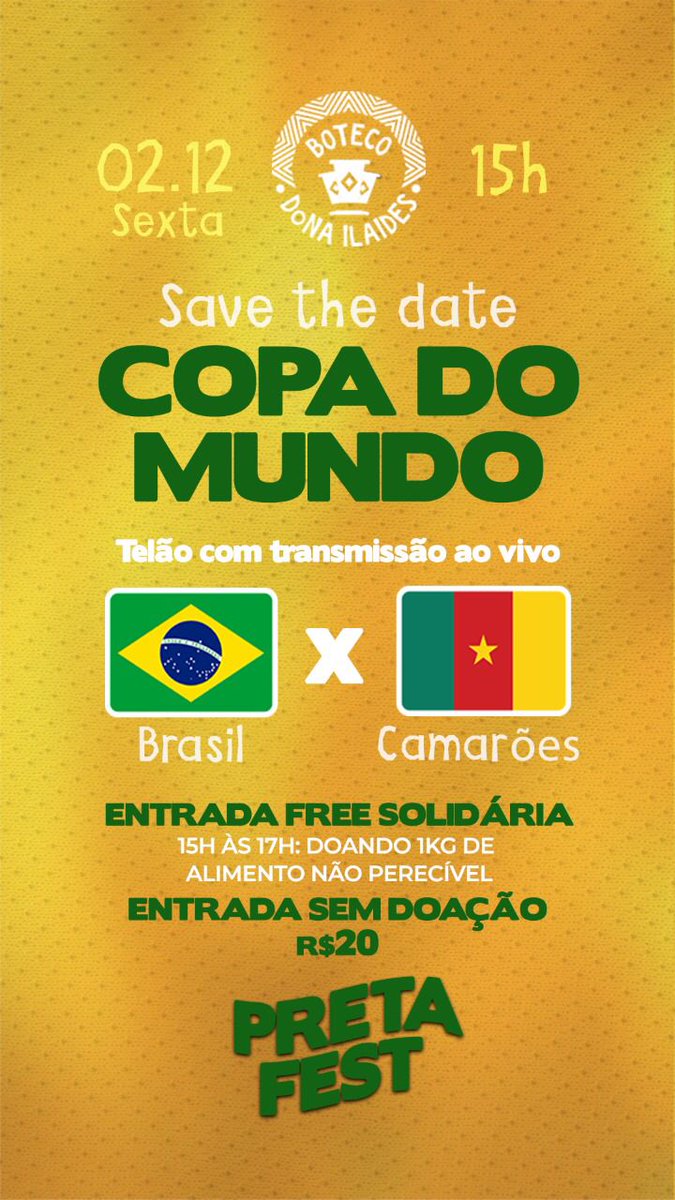 DonaIlaides's tweet photo. A gente não ia deixar passar essa data! Dia Nacional do Samba + Jogo da seleção na Copa do Mundo 🇧🇷
#SaveTheDate 
#vemproboteco https://t.co/0JC4ONTYyH