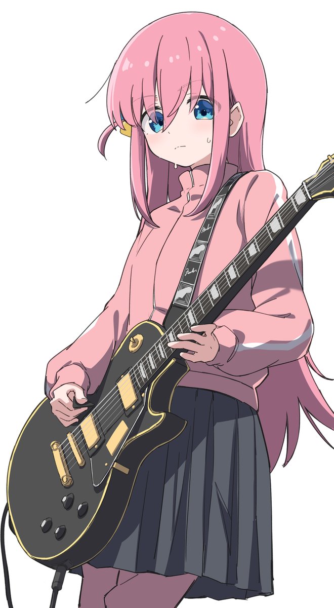 gotou hitori 1girl solo guitar cube hair ornament pink hair electric guitar skirt  illustration images