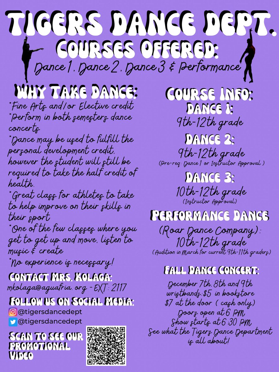 tigersdancedept's tweet photo. Registration starts this week for next school! Make sure to select dance as your elective! Any questions? Contact Mrs. Kolaga! Tigers Dance Department! https://t.co/4jFOcdCnT4