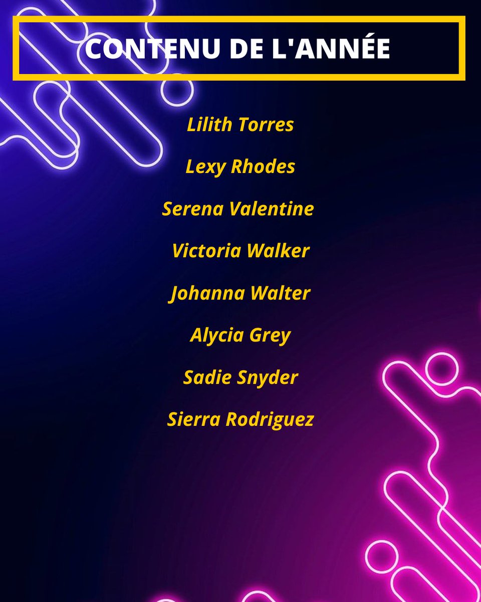 ⠀⠀╱ ❛ CONTENU DE L'ANNÉE ❜
⠀⠀ ⠀⠀ ⠀⠀┊les nommés sont...

⭐️ <a href="/Lilithinthemoon/">🦋</a> 
⭐️ <a href="/tasteofheII/">❦ LILITH</a> 
⭐️ <a href="/REMEWBERME/">x</a> 
⭐️ @estxella_ 
⭐️ <a href="/kvrmachameleon/">ᅠᅠᅠjohanna walter. 🫧</a> 
⭐️ <a href="/borntodve/">. ݁⋆ ۶ৎ ݁˖ . ݁ ALYCIA GREY</a> 
⭐️ @Iuadivina 
⭐️ @babyslvut