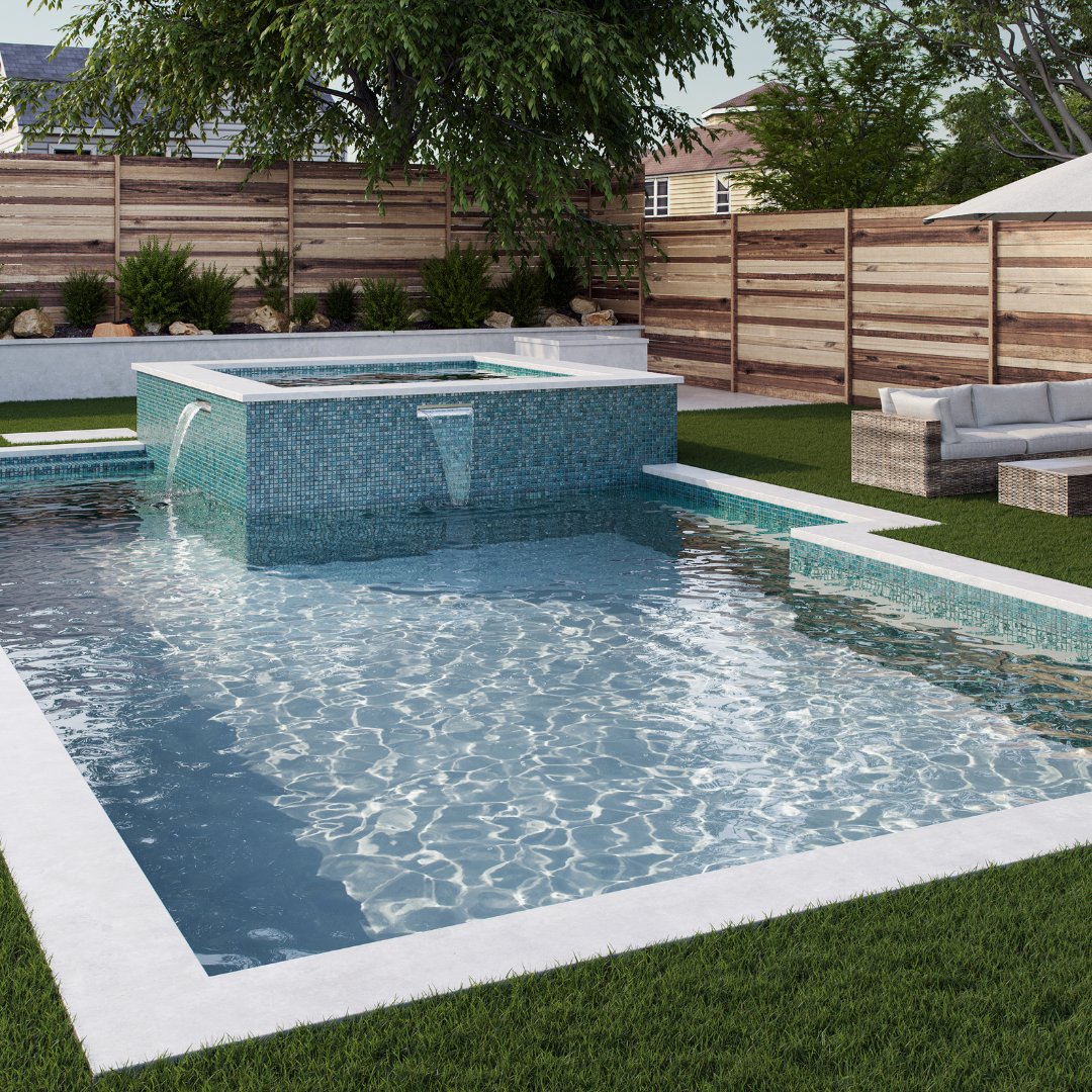 If lounging in a sparkling pool on a beautiful day is on your mind, you can dream up a stunning setting with Island Stone's Lava Glass mosaics.#glasstile #pooltile #spatile #summertimedream #islandstonetile #islandstone #tileadventure #tileinspo #outdoortile #outdoorinspiration