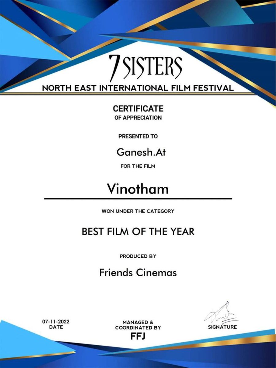 AT_Ganesh's tweet photo. Happy to Announce that.. #வினோதம்  Short flim .. Won this category of Certificates  .. of  Online Flim Festivals .. .. #Best Flim &amp; #Best Director.. .. Thanks to 7 Sisters Nort East international &amp; globle india flim festival... https://t.co/4XGFaqRbU7 https://t.co/9d78AMSC27