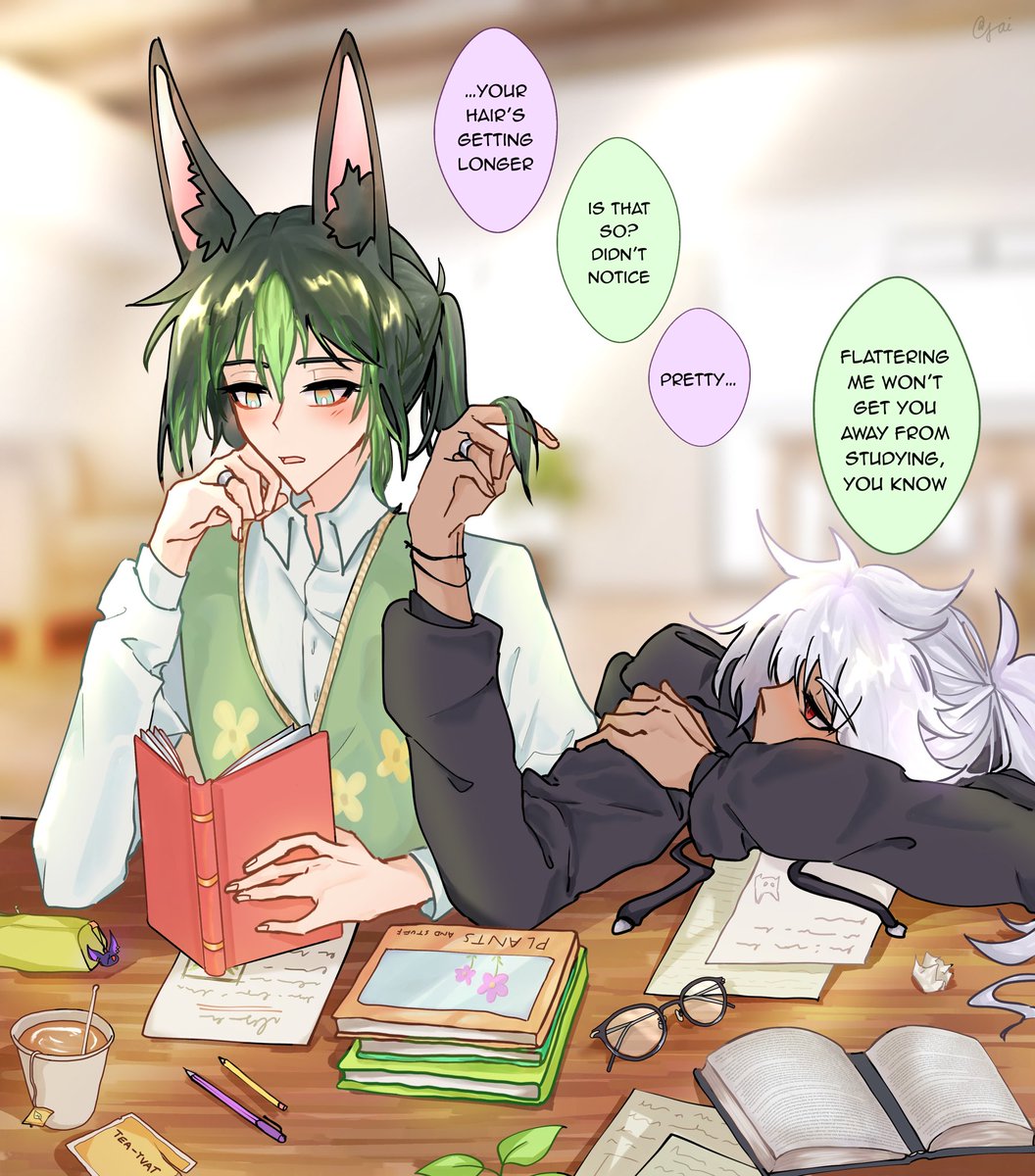 Day 4 - College AU #CynonariSFWWeek 

A LIL RUSHED BUT there
#cynonari #cyno #tighnari