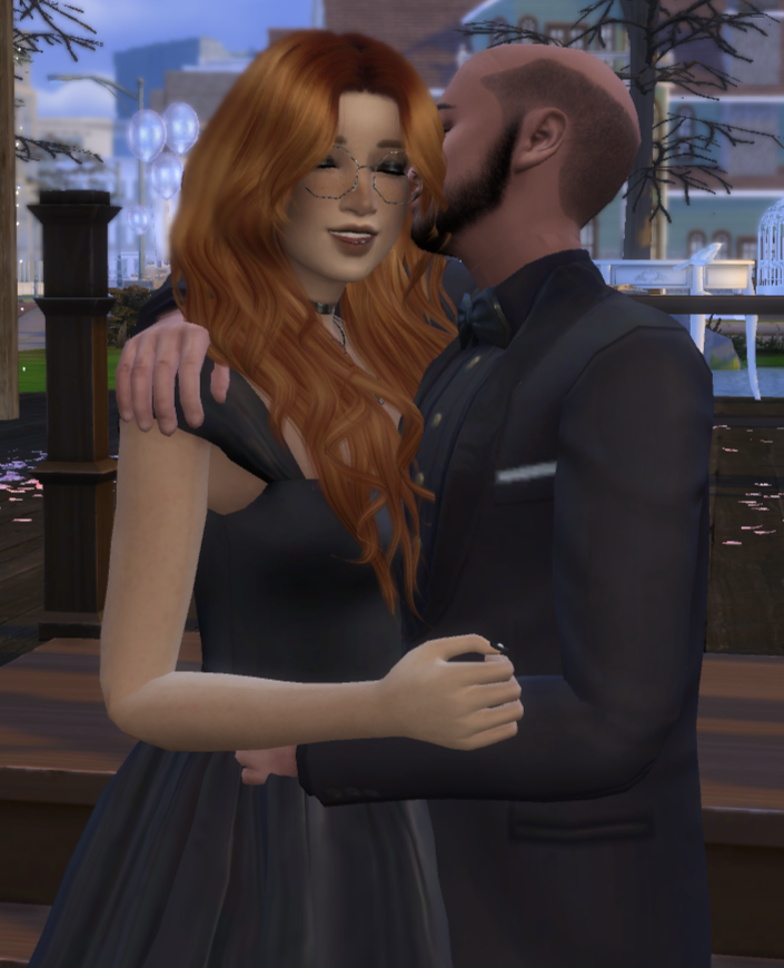 SystemSims's tweet photo. Getting married this week... so we'll be playing around with some wedding-themed sim styles this week :)

image: Phoenix (us) and Aiden (a sims representation of our singlet partner and soon-to-be husband) https://t.co/k3UlRqBmpP