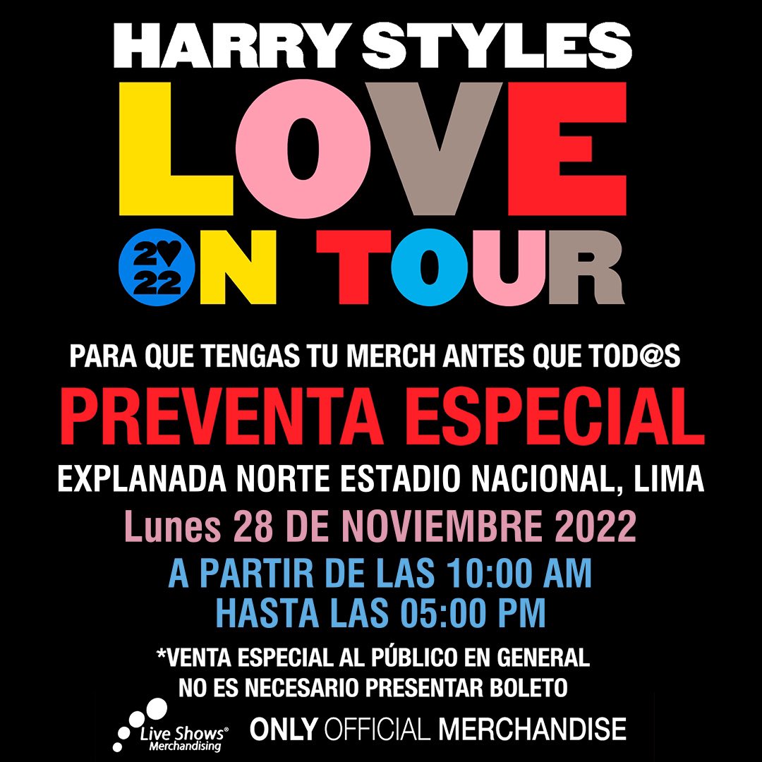Love On Tour. Shop Merch Early.
Monday, 28th November at Estadio Nacional.