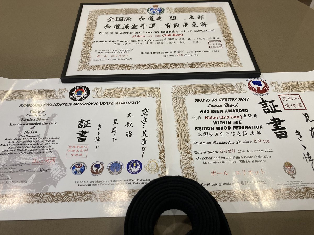 LouBcakes's tweet photo. So, after many months of intensive #training, today I finally achieved my #2ndDan #karate #blackbelt #SEMKA #HorshamKarateClub I’m a knackered heap, but rather proud of myself! #fitness #exercise #martialarts #nevertooold https://t.co/FGNYKgnxur
