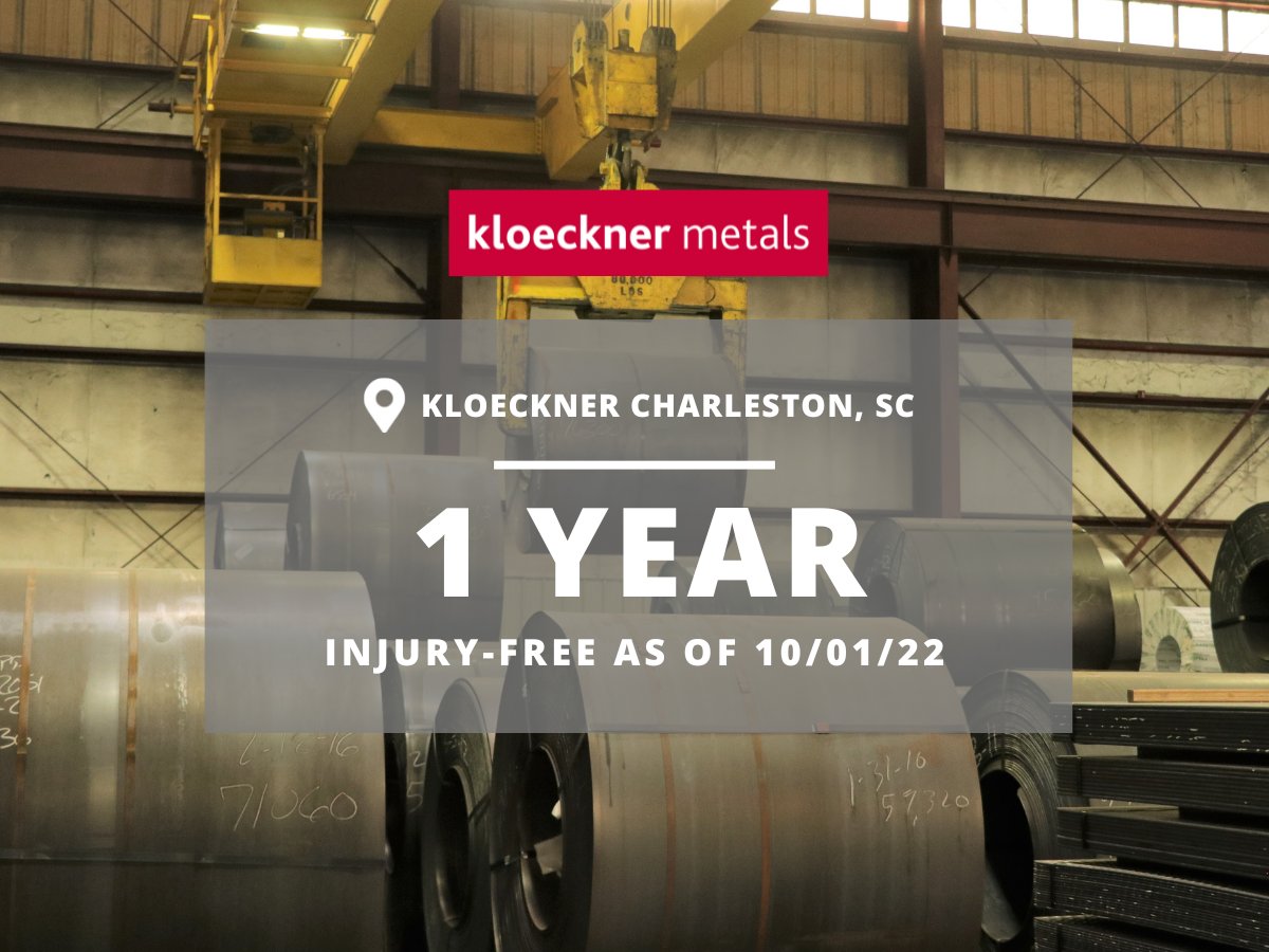 A big shoutout to our Charleston branch for being 1-year injury-free! This branch services South Carolina, North Carolina, Virginia, Georgia, and Florida. This branch has pattern size sheet and coil in hot rolled, floor plate, HRP&amp;O, and cold rolled. Huge congratulations!