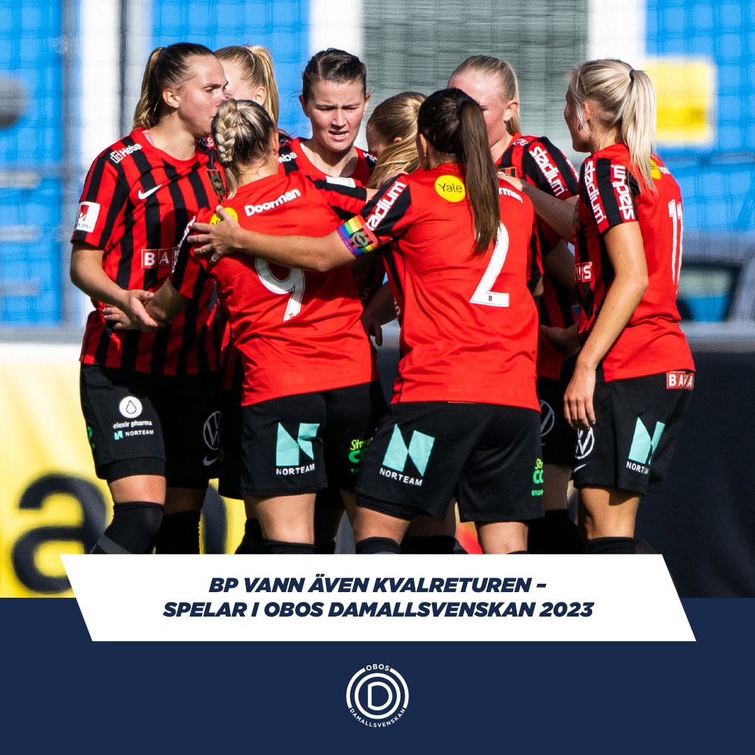 🎉 <a href="/bpfotboll/">BP</a> spelar i #OBOSDamallsvenskan 2023!

Under söndagen segrade man i kvalreturen mot <a href="/uppsalafotboll/">IK Uppsala Fotboll</a> och vann totalt över två matcher med 4–1.
