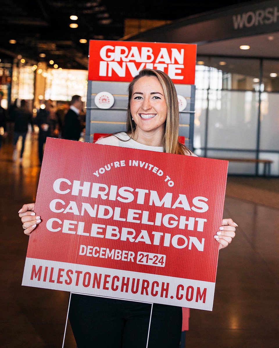 Don’t forget to grab your Christmas invite cards and yard signs in the commons this weekend! To learn more about our Christmas Candlelight Services, visit christmas.milestonechurch.com