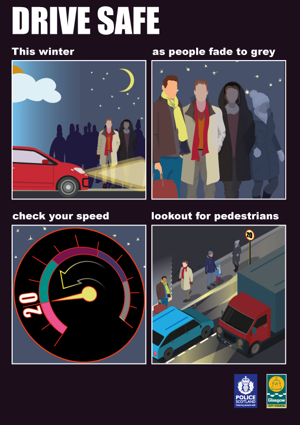 PSOSGreaterGlas's tweet photo. Drive Safe – This winter as people fade to grey check your speed and look out for pedestrians.

@GlasgowCC https://t.co/TYzJ9CUXE1