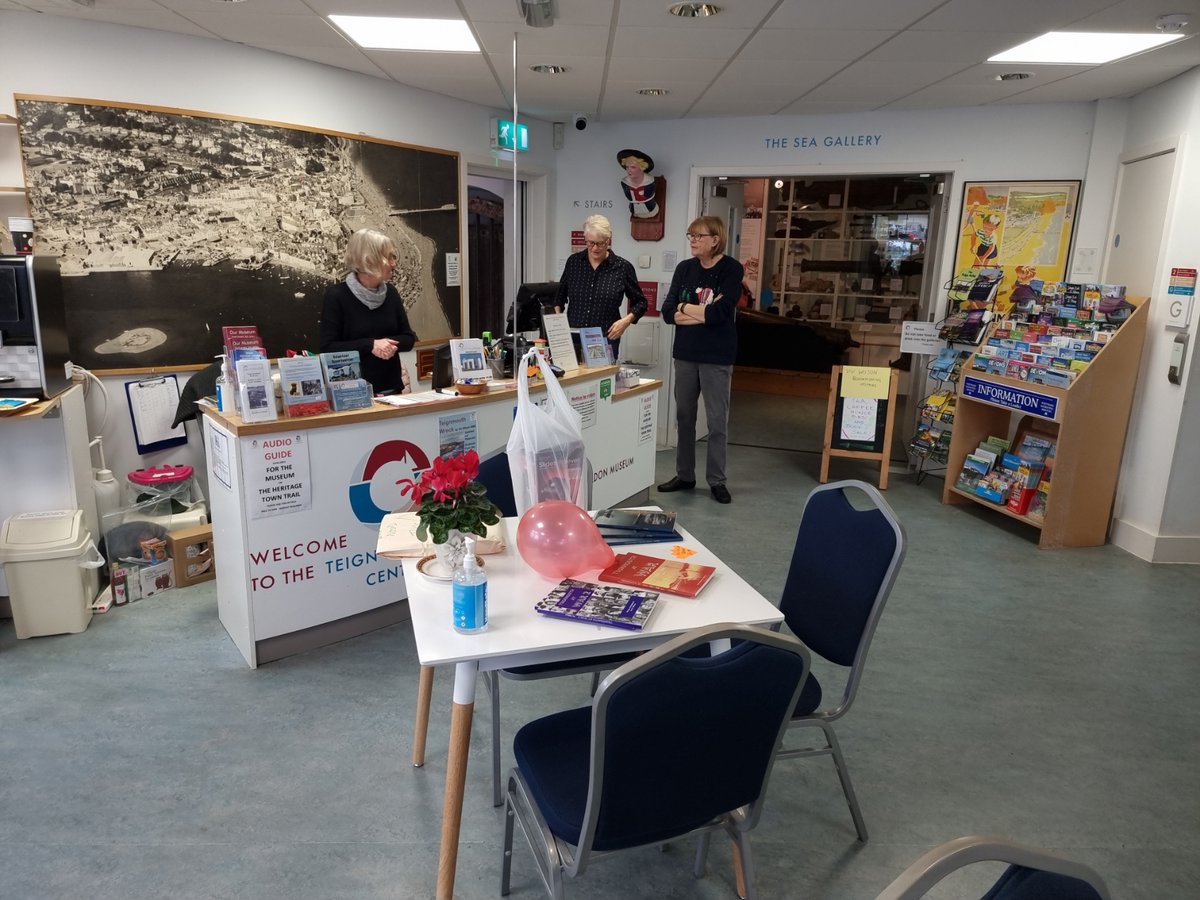 TeignHeritage's tweet photo. The wonderful volunteers of Teign Heritage put on a marvellous display today for Museum Shop Sunday. There were cakes, hot drinks, mince pies, sale items, and a tombola. Viv Wilson MBE signed her books. https://t.co/fACs0aXaFM