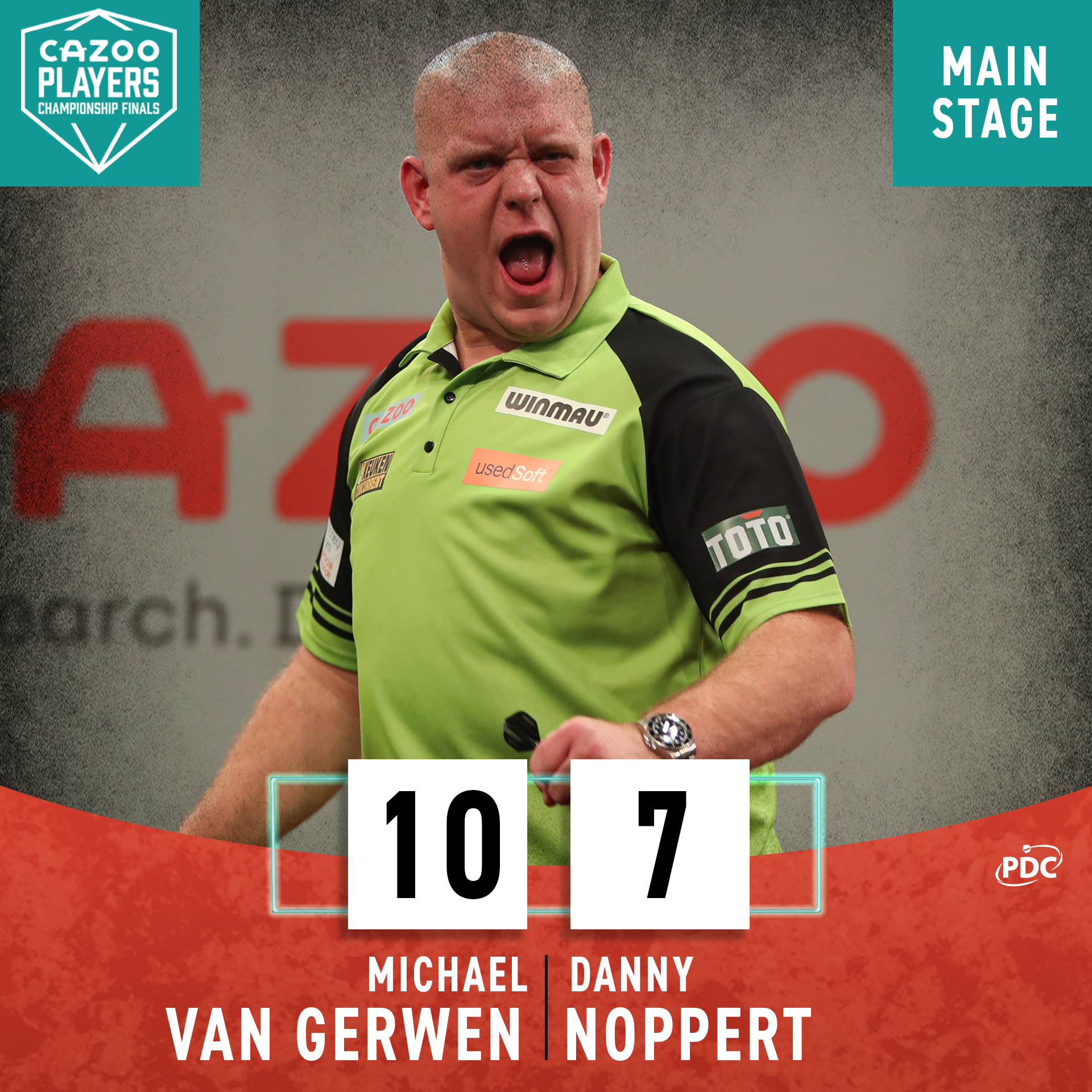 PDC on Twitter: "MVG MARCHES ON! 🇳🇱 Michael Gerwen remains on course for a seventh Players Championship Finals title, defying a late from Danny Noppert to complete a 10-7