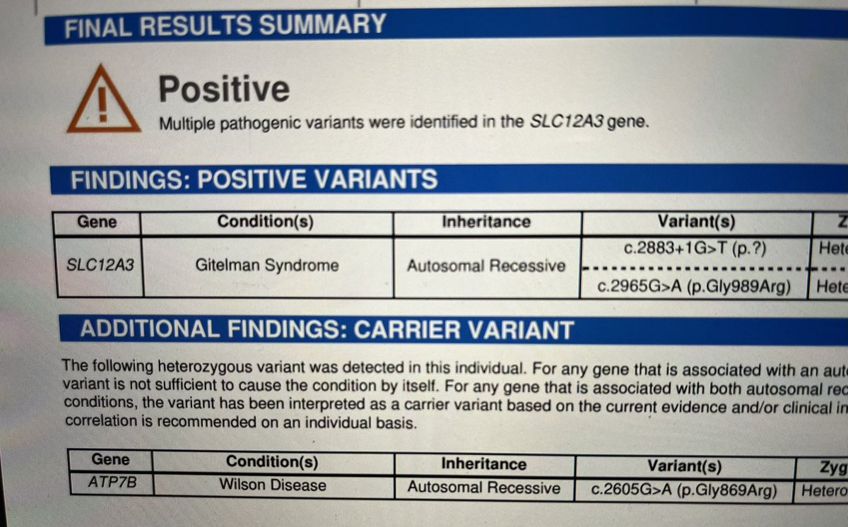 nephronus's tweet photo. Gives a lot of gratification when clinical suspicion & work-up is confirmed by genetic testing. #renasight #gitelman syndrome. #MedGenetics becoming more and more inclusive in our practice last few years. Thanks to #Natera for branching out to #nephrology. https://t.co/vT6gBAeOsN